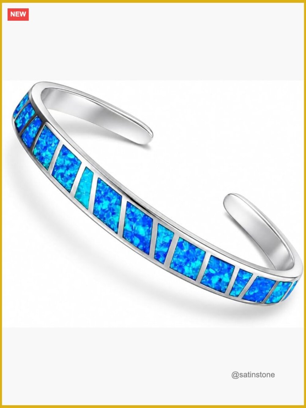 Adjustable Silver Overlay Cuff Bracelet with Blue Fire Opal Inlay, Boho